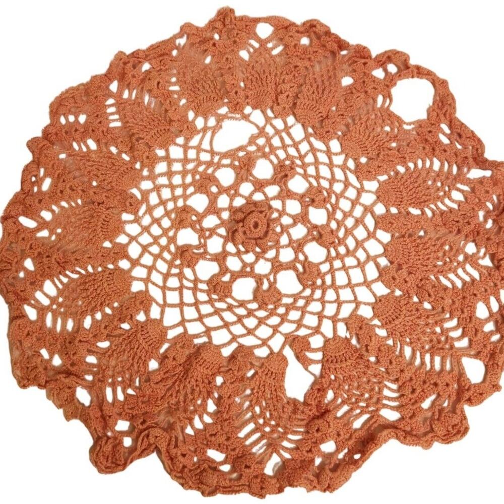 VTG Crocheted XL 17" Mauve Doily Pink Flower Table Topper Cottage Decor Grandma
